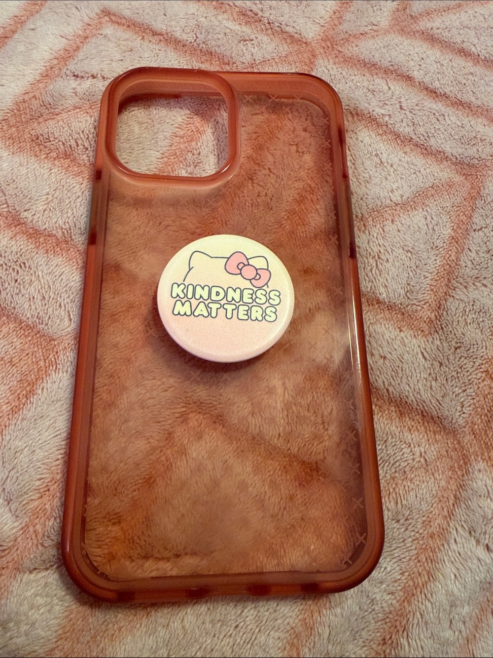 tech21 Translucent Brown Phone Case with Pink 'Kindness Matters' Pop Socket